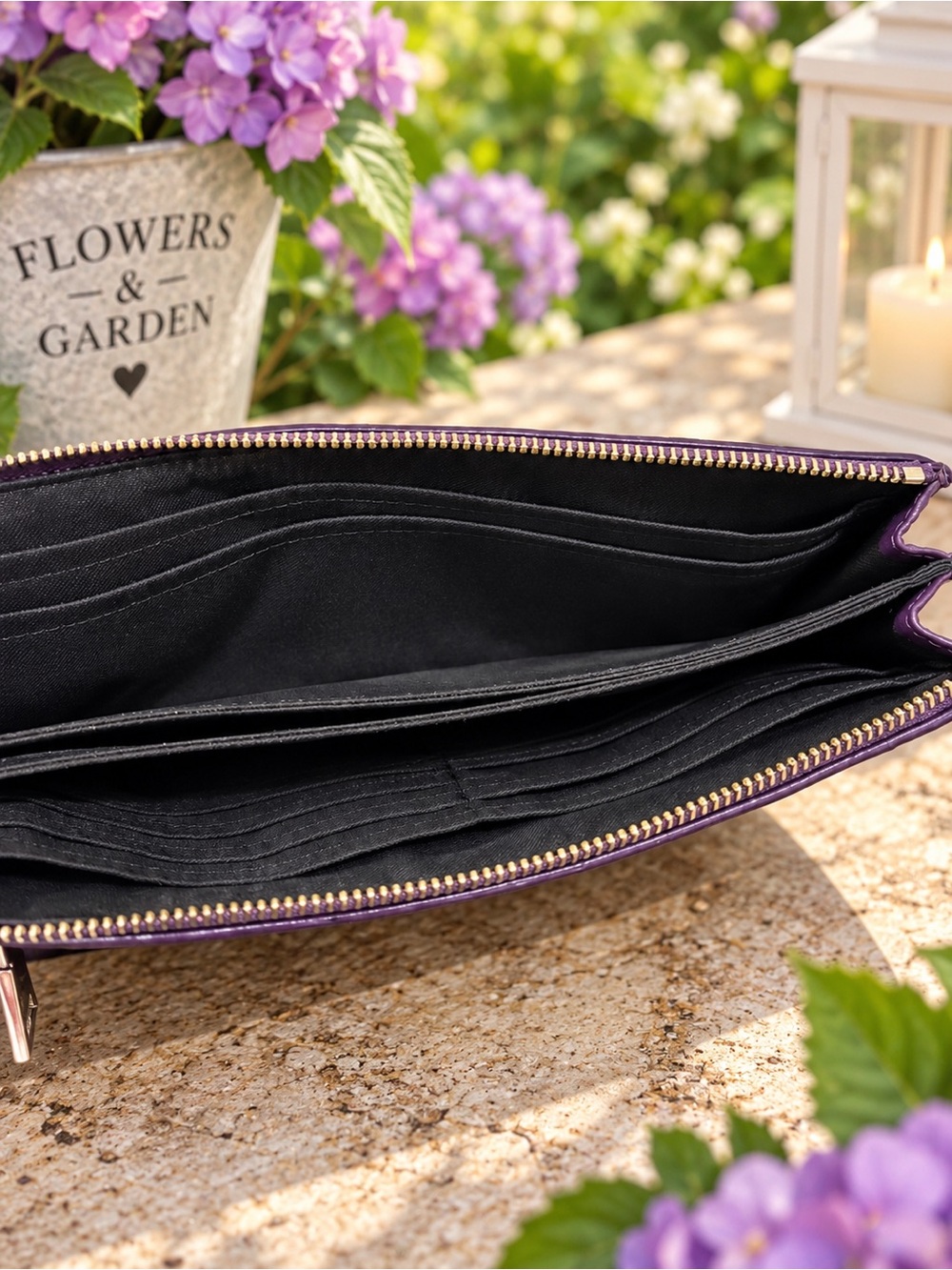 Coach Purple Pebbled Leather Zip Wristlet Clutch - Picture 4 of 8